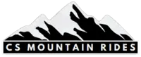 CS Mountain Rides Logo. White outline of mountains on a black background with the words 'CS Mountain Rides' beneath